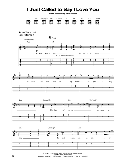 I Just Called To Say I Love You - Stevie Wonder (Easy Guitar with TAB)