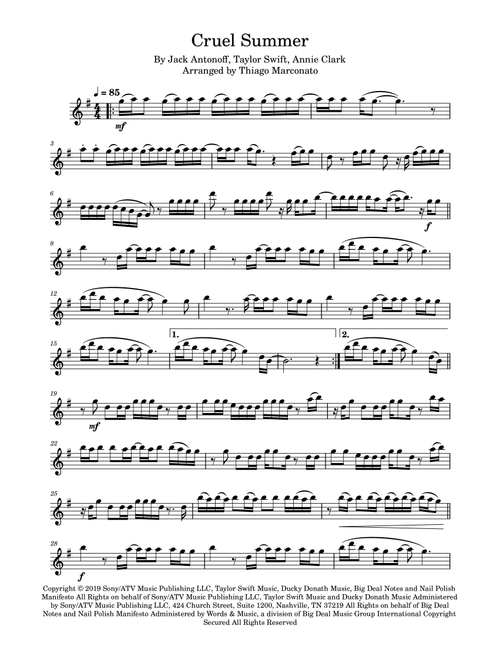 Cruel Summer (Arr. Thiago Marconato) - Taylor Swift (Clarinet Solo)