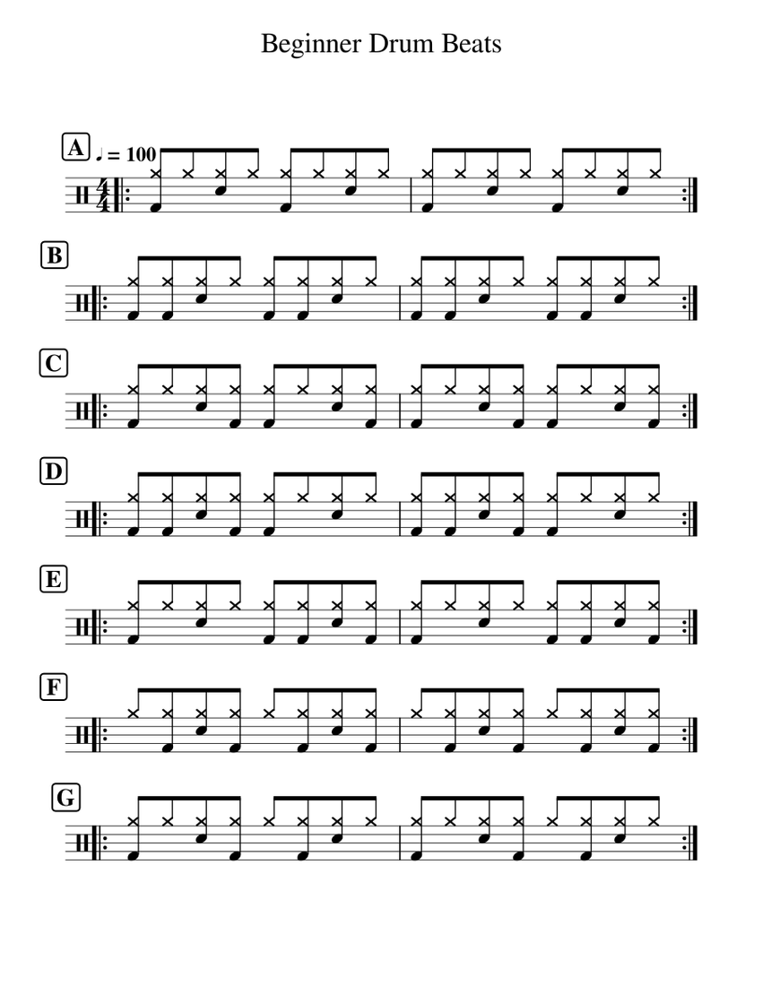 Beginnerdrumbeats Sheet Music For Drum Group Solo 9166