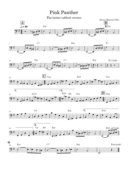 The Pink Panther Theme – Henry Mancini The Pink Panther Theme bassline – Henry Mancini