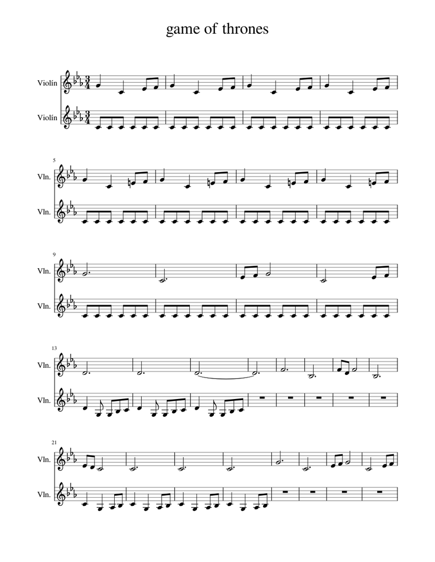 Game of thrones Sheet music for Violin (String Duet)