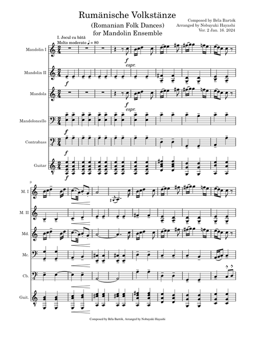 Rumänische Volkstänze (Romanian Folk Dances) for Mandolin Ensemble
