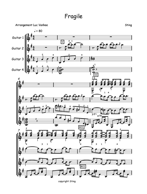 Fragile (Arr. Luc Vanhee) - Sting (Guitar Ensemble)