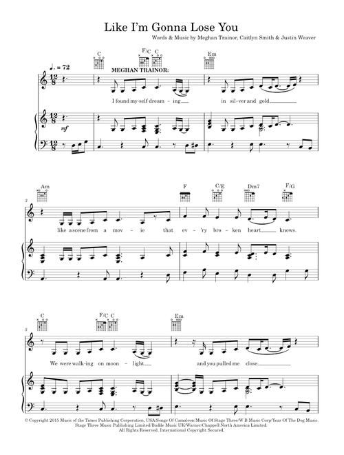Like I'm Gonna Lose You (featuring John Legend) - John Legend, Meghan Trainor (Piano-Vocal-Guitar (Piano Accompaniment))