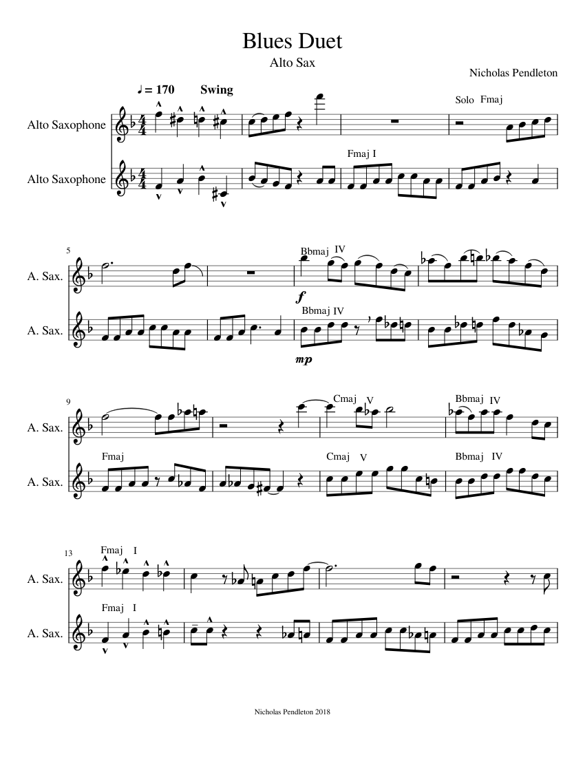 Blues Duet Sheet music for Saxophone alto (Alto Sax Piano Duet