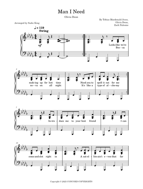 Man I Need – Intermediate Piano - Olivia Dean