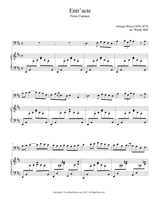 Entr'acte From "Carmen" Cello and Piano (Arr. Wendy Shih) - Georges Bizet (Instrumental Solo (with Piano Accompaniment))