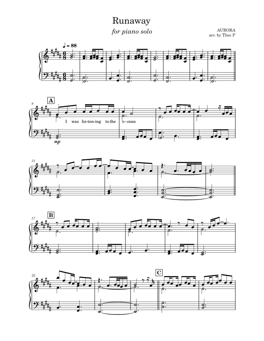 Runaway – AURORA Sheet Music for Piano (Solo) Easy | MuseScore.com