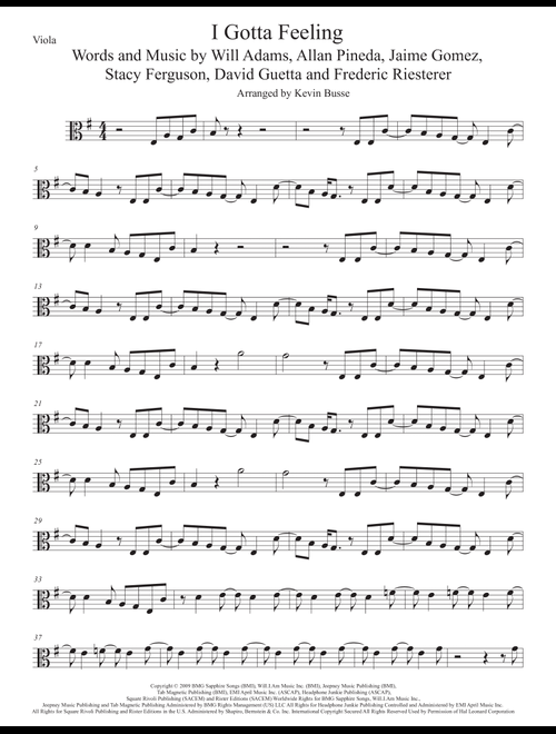 I Gotta Feeling (Arr. Kevin Busse) - The Black Eyed Peas (Viola Solo)
