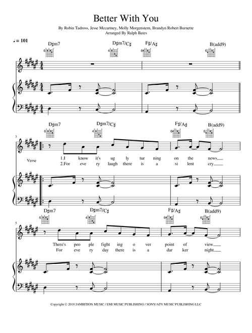 Better With You (Arr. Ralph Bates) - Jesse McCartney (Piano-Vocal-Guitar)