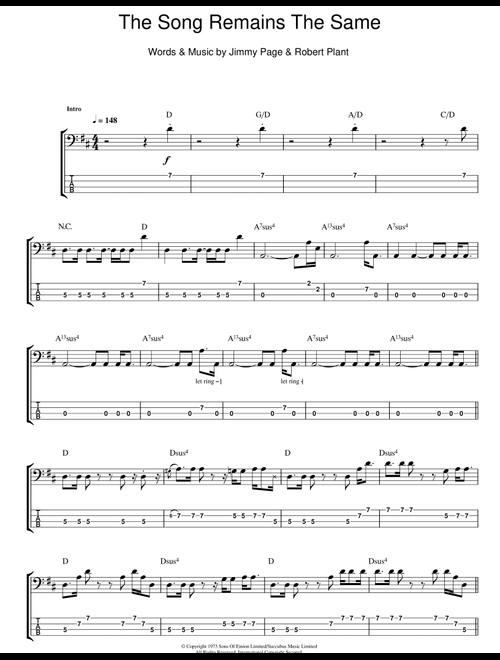 The Song Remains The Same - Led Zeppelin (Bass Tab)