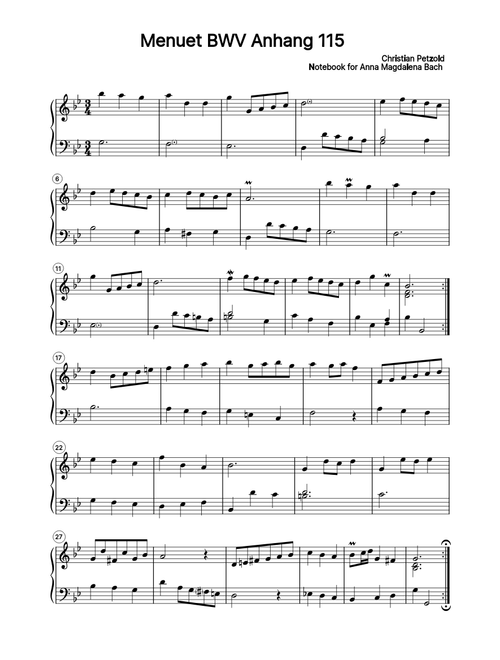 Minuet in G Minor Notebooks for Anna Magdalena Bach BWV Anhang 115 – Christian Petzold