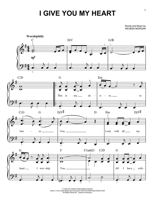 I Give You My Heart - Hillsong Worship (Very Easy Piano)