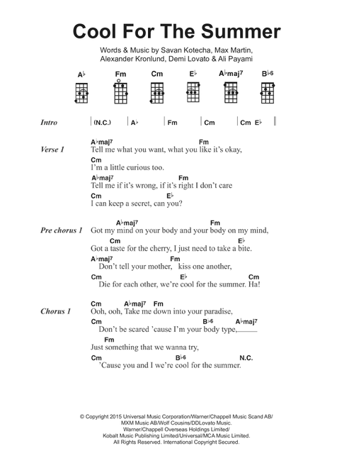 Cool For The Summer - Demi Lovato (Piano-Vocal-Guitar (Piano Accompaniment))