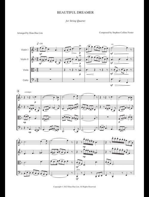 Beautiful Dreamer (Arr. Diau-Hua Lim) - Stephen Collins Foster (String Quartet)