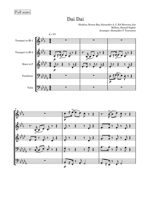 Dai Dai (Arr. Alexandre FRACALANZA TRAVASSOS) - Shakira & Burna Boy (Brass Ensemble)