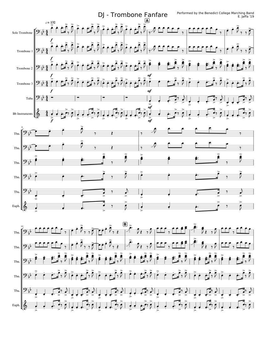 DJ Trombone Fanfare - Benedict College 2011** Sheet Music for Euphonium ...