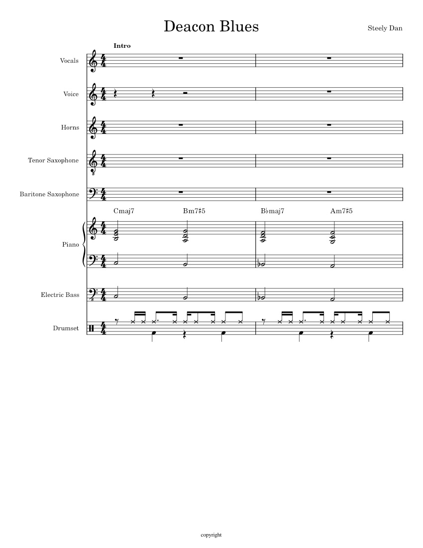 Deacon Blues Steely Dan Sheet music for Piano, Vocals, Saxophone alto