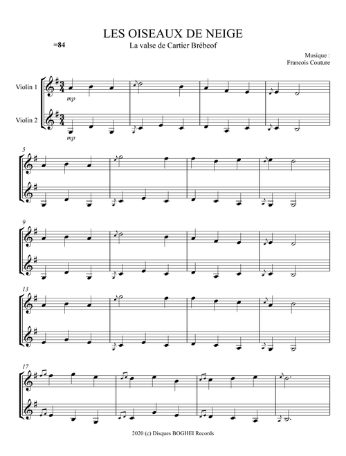 LES OISEAUX DE NEIGE - La valse de Cartier Brébeuf - Francois Couture (Violin Solo)