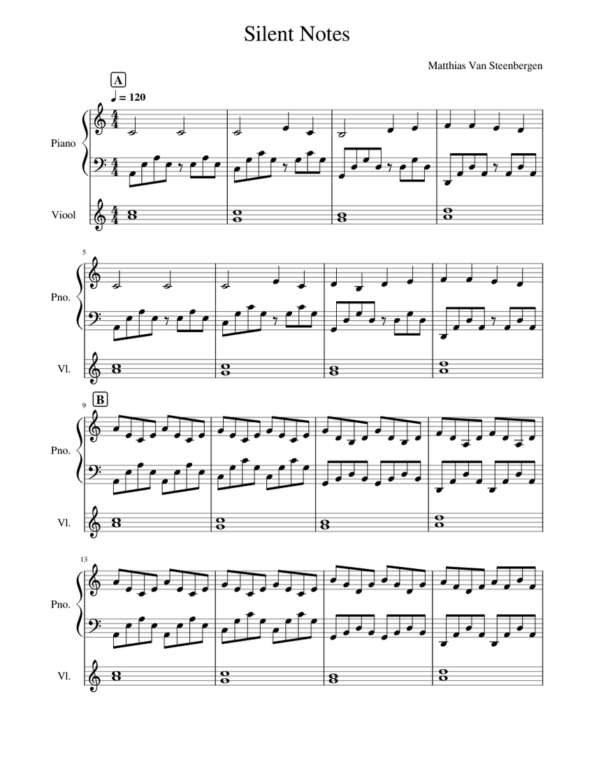Silent Notes - Matthias Van Steenbergen Sheet Music for Piano, Violin ...
