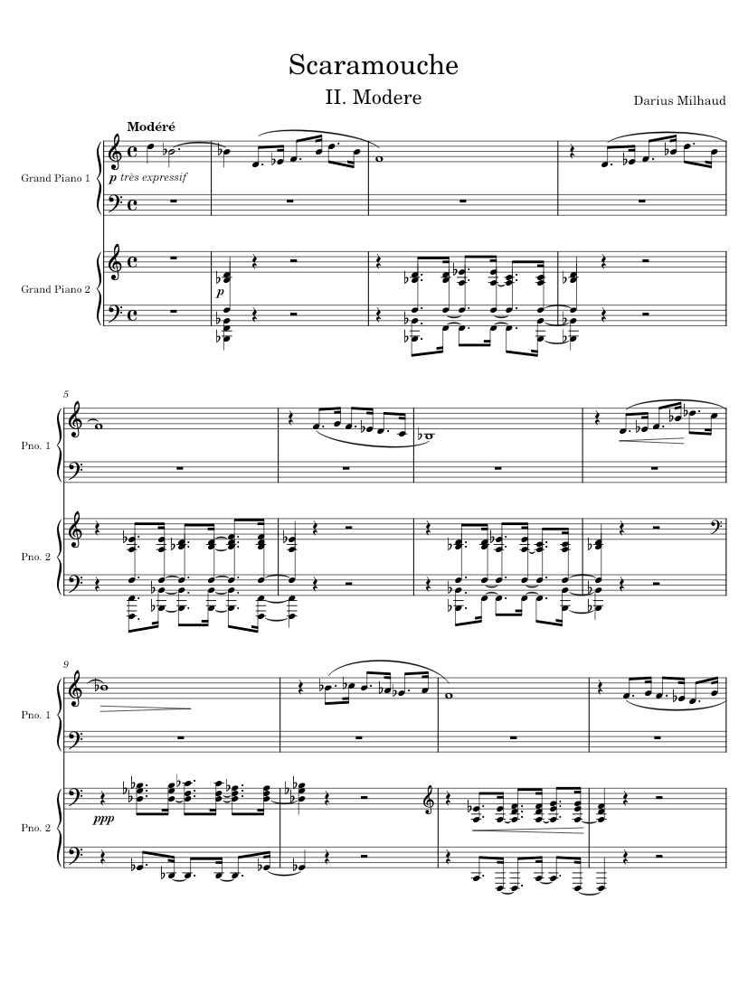 Darius Milhaud - Scaramouche, op. 165b – II.Modere Sheet Music for