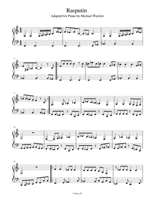 Rasputin - Piano Adaptation