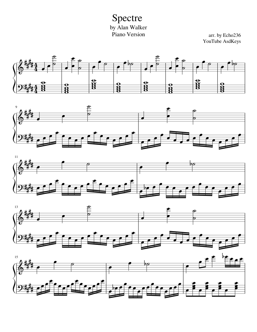Samuel Lingüística Misionero Alan Walker-Spectre Sheet music for Piano (Solo) | Musescore.com