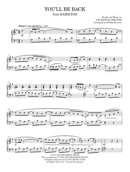 You'll Be Back - Lin-Manuel Miranda (Piano Solo)