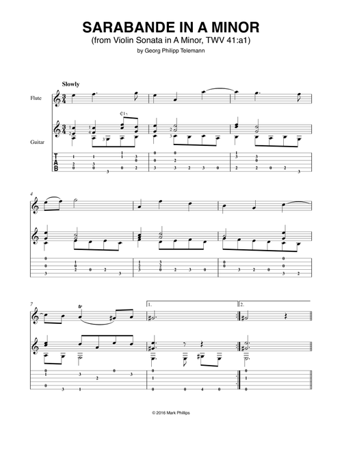 Sarabande in A Minor (from Violin Sonata in A Minor, TWV 41:a1) (Arr. Mark Phillips) - Georg Philipp Telemann (Instrumental Duet)