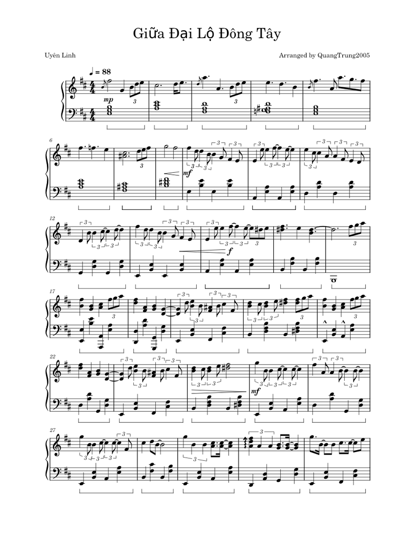 Image Uyên Linh image beautiful - Giữa Đại Lộ Đông Tây – Uyên Linh Sheet music for Piano (Solo ...