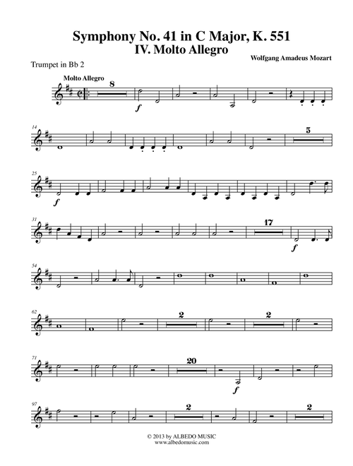 Mozart Symphony No. 41, Jupiter, Movement IV - Trumpet in Bb 2 (Transposed Part), K. 551 (Arr. Doug Clyde) - Wolfgang Amadeus Mozart (Trumpet Solo)
