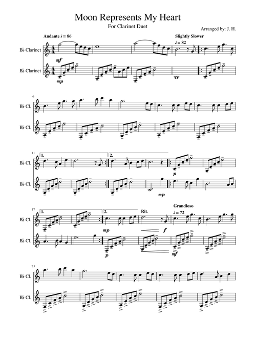 The Moon Represents My Heart - Clarinet Duet
