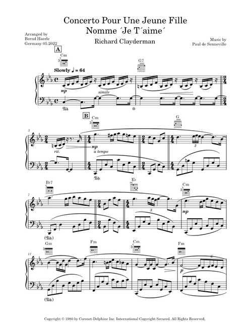 CONCERTO POUR UNE JEUNE FILLE NOMMÉE 'JE T'AIME'– Richard Clayderman