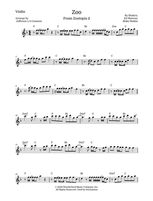 Zoo (Arr. Jefferson LS Cassiano) - Shakira (Violin and Piano)