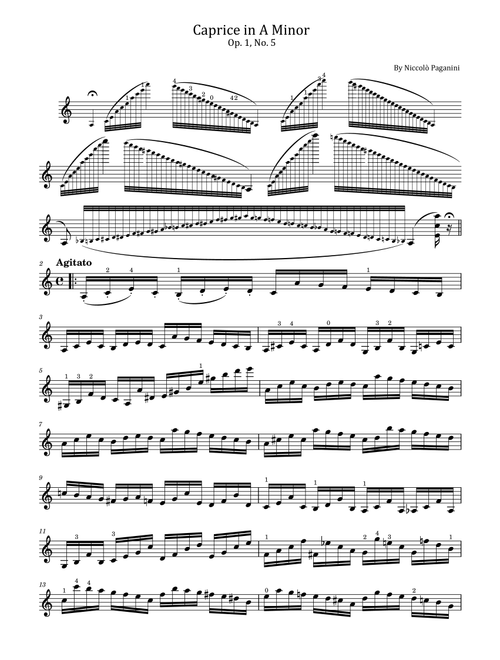 Paganini - Caprice in A Minor - Op. 1, No. 5 - For Violin Solo Original With Fingered (Arr. poon) - Niccolò Paganini (Violin Solo)