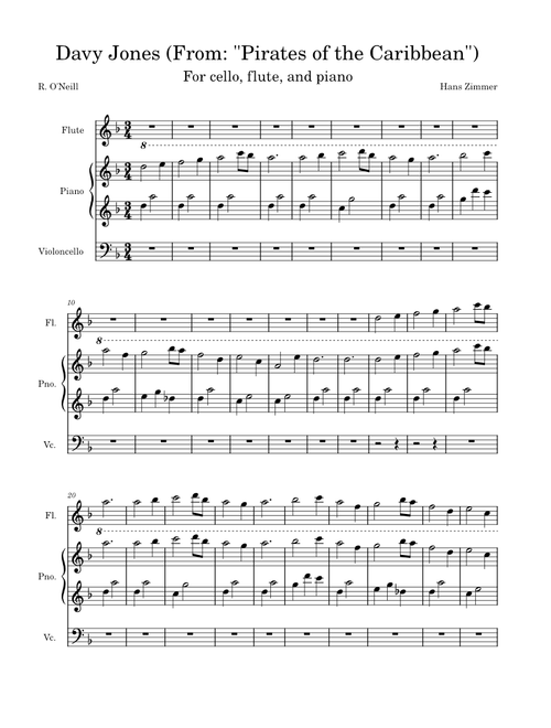 Davy Jones (From: "Pirates of the Caribbean" for beginner flute, piano, and cello)