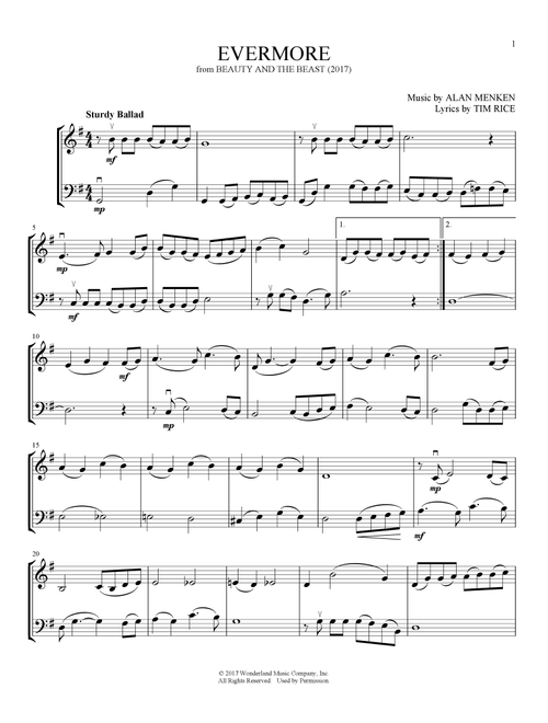 Evermore (from Beauty And The Beast) (arr. Michelle Hynson) - Alan Menken (Instrumental Duet)