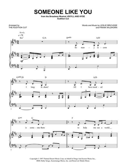 Someone Like You (Arr. The Audition Cut - from Jekyll and Hyde) - Linda Eder (Piano Vocal)