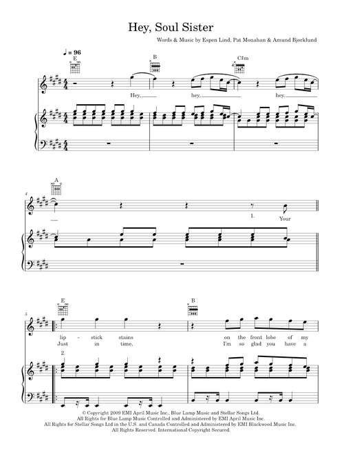 Hey, Soul Sister - Train (Piano-Vocal-Guitar (Piano Accompaniment))