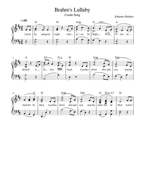 Brahm's Lullaby - Exercise in Chord Progression.