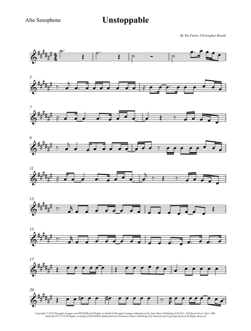 Unstoppable (Arr. Wesley S. SIlva) - Sia (Alto Sax Solo)