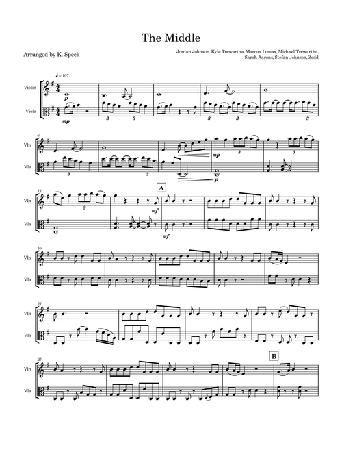 The Middle (Arr. K. Speck) - Zedd, Maren Morris & Grey (Instrumental Duet)