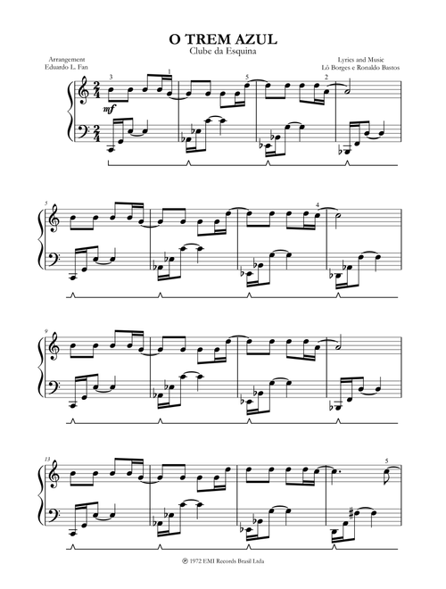 O Trem Azul (Arr. Eduardo L. Fan) - Salomao Borges Filho, Ronaldo Bastos (Easy Piano)