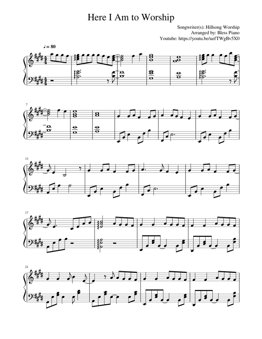 Here I Am to Worship Sheet music for Piano (Solo) | Musescore.com
