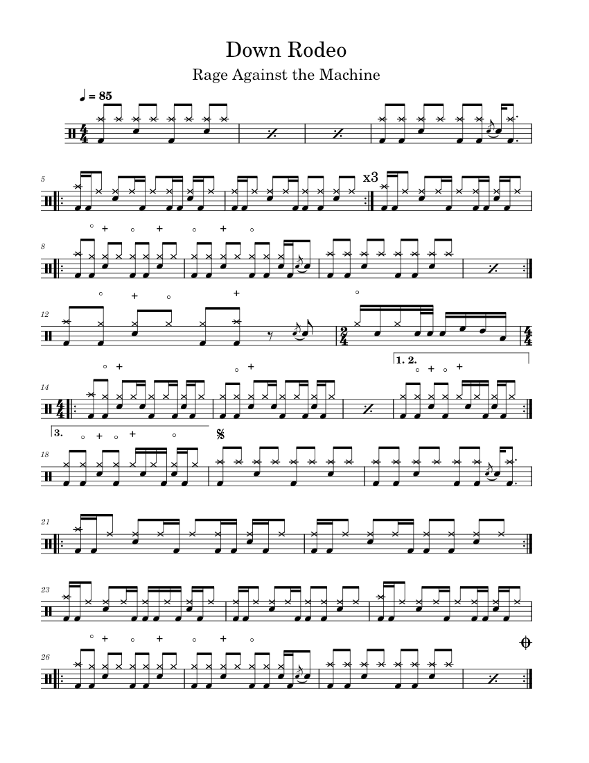 Down rodeo – Rage Against the Machine Sheet Music for Drum group