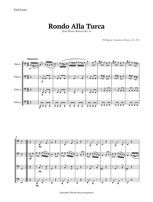 Rondo Alla Turca by Mozart for Tuba Quartet (Arr. Ander) (Brass Ensemble)