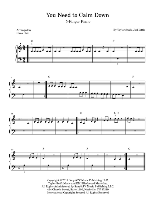 You Need To Calm Down (Arr. Hana Shin) - Taylor Swift (Easy Piano)