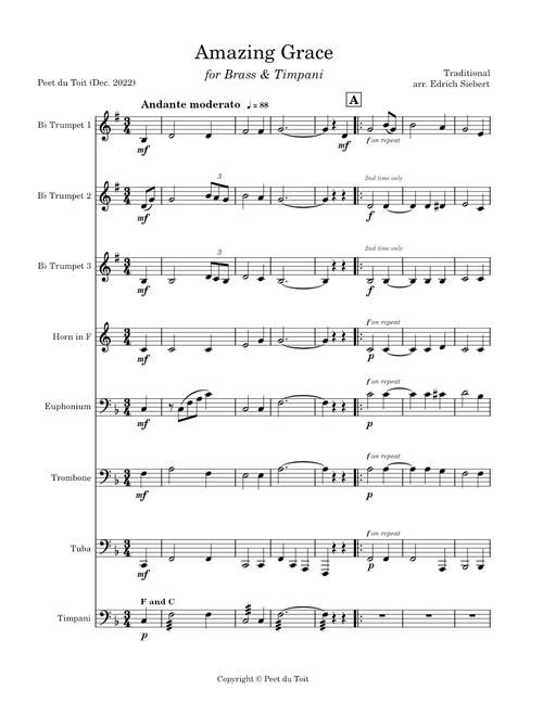 Amazing Grace - Trad. arr. Edrich Siebert Brass Ensemble & Perc