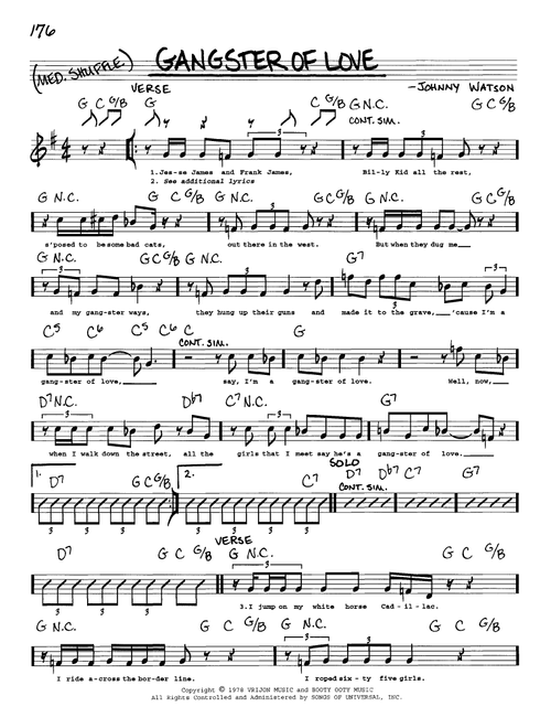 Gangster Of Love - Johnny "Guitar" Watson (Real Book - Melody-Chords-Lyrics)
