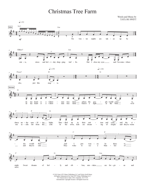 Christmas Tree Farm (Arr. Travis J Gandy) - Taylor Swift (Lead Sheet - Fake Book)